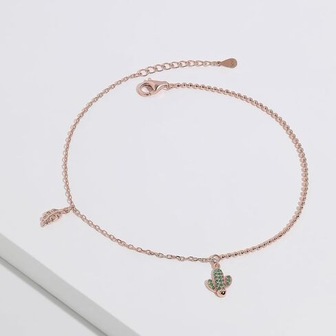 Meissa Cactus Leaf Anklet Sterling Silver Dainty Cute Unique Charm Summer Beach Pool Surfer Stacking Layering Foot Ankle Bracelet Gift for Her in Saudi Arabia