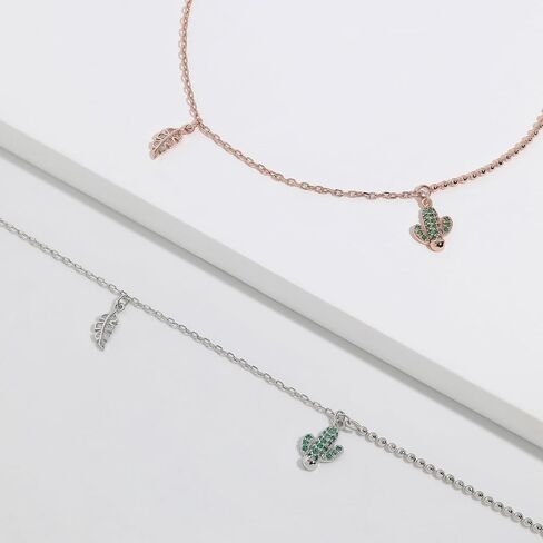 Meissa Cactus Leaf Anklet Sterling Silver Dainty Cute Unique Charm Summer Beach Pool Surfer Stacking Layering Foot Ankle Bracelet Gift for Her in Saudi Arabia
