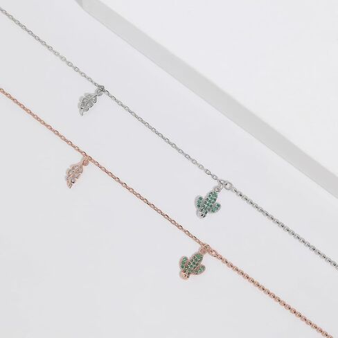Meissa Cactus Leaf Anklet Sterling Silver Dainty Cute Unique Charm Summer Beach Pool Surfer Stacking Layering Foot Ankle Bracelet Gift for Her in Saudi Arabia