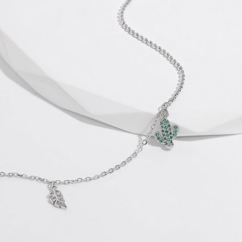 Meissa Cactus Leaf Anklet Sterling Silver Dainty Cute Unique Charm Summer Beach Pool Surfer Stacking Layering Foot Ankle Bracelet Gift for Her in Saudi Arabia