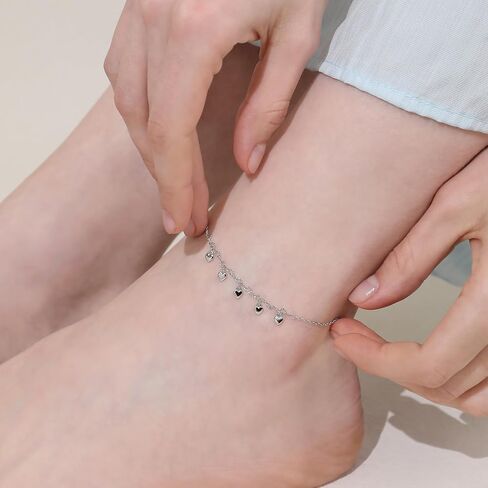 خلخال من Meissa Love Dangle خلخال من الفضة الإسترليني عيار 925 أنيق لطيف على شكل قلب صيفي للشاطئ وحمام سباحة مقاوم للماء وقابل للتعديل وسوار عصري للقدم والكاحل مجوهرات للسفر in Kuwait
