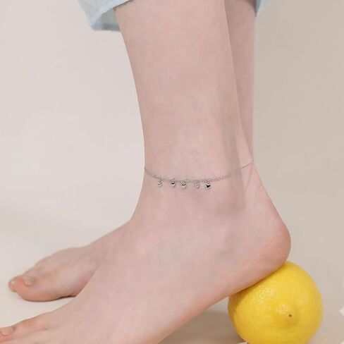 خلخال من Meissa Love Dangle خلخال من الفضة الإسترليني عيار 925 أنيق لطيف على شكل قلب صيفي للشاطئ وحمام سباحة مقاوم للماء وقابل للتعديل وسوار عصري للقدم والكاحل مجوهرات للسفر in Kuwait