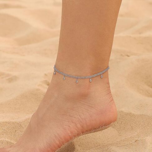 Meissa Ankle Bracelets for Women Silver Tiny Ball Charm Anklet Double Layer Beads Anklet Waterproof Summer Jewelry Gift in Saudi Arabia