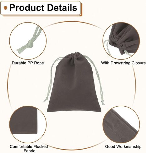 HARFINGTON 20pcs Flocked Cloth Drawstring Bag 5.1 x 7.1 Inch Jewelry Flocked Pouches Gift Bags for Wedding Party Favor Candy Jewelry Packaging Organizing Storage, Deep Gray in Saudi Arabia
