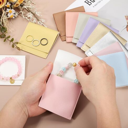 PATIKIL 20 Pack PU Leather Jewelry Pouch, 3" x 3" Envelope Style Jewelry Pouches for Bracelets Necklaces Earrings Rings, Small Luxury Bags for Wedding Candy Gift Storage, Gold in Saudi Arabia