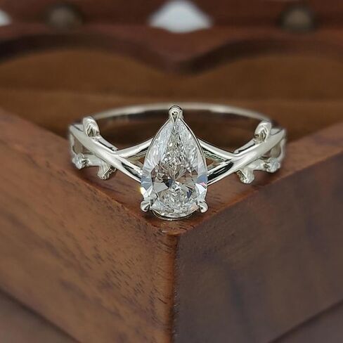 SILVERIST 2 Ct Pear Cut Diamond Art Deco Twisted Shank Leaf Vine Bridal Engagement Ring For Women 14K White Gold Plated Nature Inspired Wedding Twig Ring 925 Sterling Silver Handmade Christmas Ring in Saudi Arabia