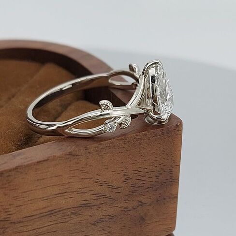 SILVERIST 2 Ct Pear Cut Diamond Art Deco Twisted Shank Leaf Vine Bridal Engagement Ring For Women 14K White Gold Plated Nature Inspired Wedding Twig Ring 925 Sterling Silver Handmade Christmas Ring in Saudi Arabia