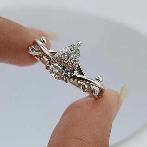 SILVERIST 2 Ct Pear Cut Diamond Art Deco Twisted Shank Leaf Vine Bridal Engagement Ring For Women 14K White Gold Plated Nature Inspired Wedding Twig Ring 925 Sterling Silver Handmade Christmas Ring in Saudi Arabia