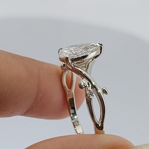 SILVERIST 2 Ct Pear Cut Diamond Art Deco Twisted Shank Leaf Vine Bridal Engagement Ring For Women 14K White Gold Plated Nature Inspired Wedding Twig Ring 925 Sterling Silver Handmade Christmas Ring in Saudi Arabia
