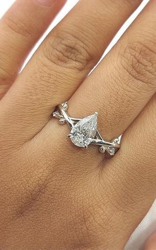 SILVERIST 2 Ct Pear Cut Diamond Art Deco Twisted Shank Leaf Vine Bridal Engagement Ring For Women 14K White Gold Plated Nature Inspired Wedding Twig Ring 925 Sterling Silver Handmade Christmas Ring in Saudi Arabia