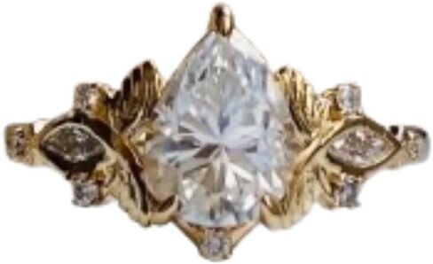 SILVERIST 2 Ct Pear Cut Diamond Accent Twisted Butterfly Engagement Ring For Women Sparkling 14K Yellow Gold Plated Floral Design Wedding Ring 925 Sterling Silver Handmade Beautiful Anniversary Ring in Saudi Arabia
