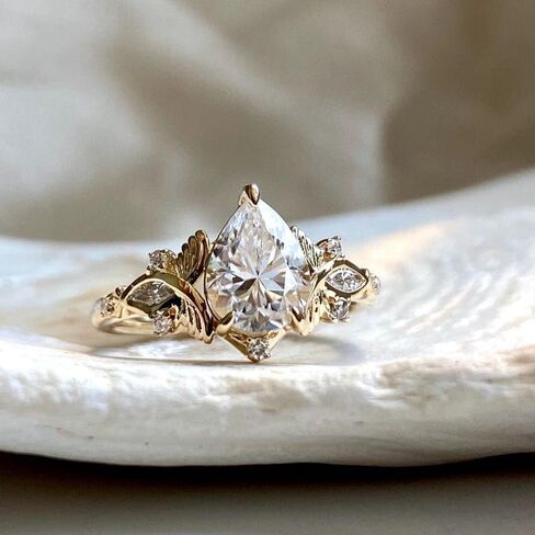SILVERIST 2 Ct Pear Cut Diamond Accent Twisted Butterfly Engagement Ring For Women Sparkling 14K Yellow Gold Plated Floral Design Wedding Ring 925 Sterling Silver Handmade Beautiful Anniversary Ring in Saudi Arabia