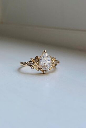 SILVERIST 2 Ct Pear Cut Diamond Accent Twisted Butterfly Engagement Ring For Women Sparkling 14K Yellow Gold Plated Floral Design Wedding Ring 925 Sterling Silver Handmade Beautiful Anniversary Ring in Saudi Arabia
