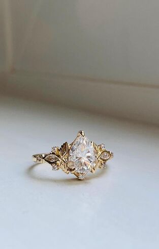 SILVERIST 2 Ct Pear Cut Diamond Accent Twisted Butterfly Engagement Ring For Women Sparkling 14K Yellow Gold Plated Floral Design Wedding Ring 925 Sterling Silver Handmade Beautiful Anniversary Ring in Saudi Arabia