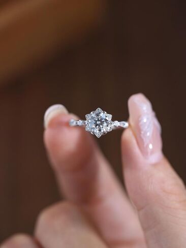 SILVERIST 1.50 Ct Round Cut Diamond Floral Petal Vintage Ring Milgrain Antique Engagement Ring For Women 14K White Gold Plated Flower Cluster Promise Ring For Her 925 Sterling Silver Handmade Ring in Saudi Arabia