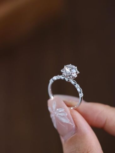 SILVERIST 1.50 Ct Round Cut Diamond Floral Petal Vintage Ring Milgrain Antique Engagement Ring For Women 14K White Gold Plated Flower Cluster Promise Ring For Her 925 Sterling Silver Handmade Ring in Saudi Arabia