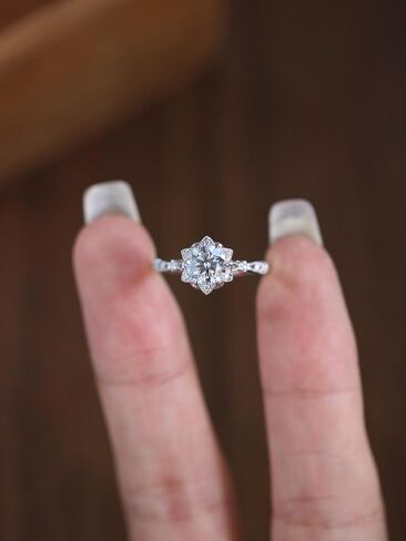 SILVERIST 1.50 Ct Round Cut Diamond Floral Petal Vintage Ring Milgrain Antique Engagement Ring For Women 14K White Gold Plated Flower Cluster Promise Ring For Her 925 Sterling Silver Handmade Ring in Saudi Arabia