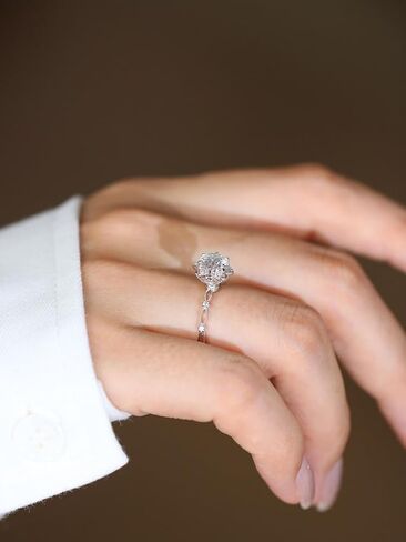 SILVERIST 1.50 Ct Round Cut Diamond Floral Petal Vintage Ring Milgrain Antique Engagement Ring For Women 14K White Gold Plated Flower Cluster Promise Ring For Her 925 Sterling Silver Handmade Ring in Saudi Arabia