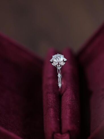 SILVERIST 1.50 Ct Round Cut Diamond Floral Petal Vintage Ring Milgrain Antique Engagement Ring For Women 14K White Gold Plated Flower Cluster Promise Ring For Her 925 Sterling Silver Handmade Ring in Saudi Arabia