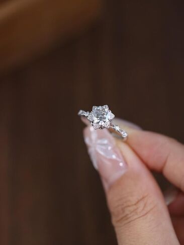 SILVERIST 1.50 Ct Round Cut Diamond Floral Petal Vintage Ring Milgrain Antique Engagement Ring For Women 14K White Gold Plated Flower Cluster Promise Ring For Her 925 Sterling Silver Handmade Ring in Saudi Arabia