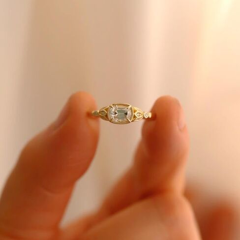 SILVERIST 1 Ct Cushion Cut Diamond Antique Vintage Elegant Curves Tulip Wedding Ring For Women 14K Gold Plated Delicate Floral Motifs Promise Ring 925 Sterling Silver Handmade Anniversary Ring in Saudi Arabia