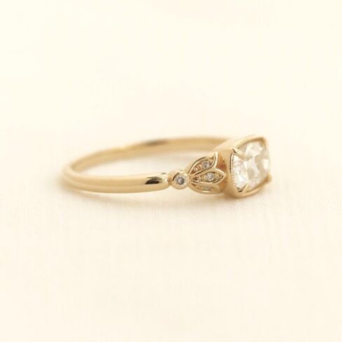 SILVERIST 1 Ct Cushion Cut Diamond Antique Vintage Elegant Curves Tulip Wedding Ring For Women 14K Gold Plated Delicate Floral Motifs Promise Ring 925 Sterling Silver Handmade Anniversary Ring in Saudi Arabia