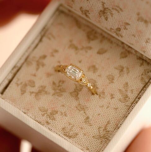 SILVERIST 1 Ct Cushion Cut Diamond Antique Vintage Elegant Curves Tulip Wedding Ring For Women 14K Gold Plated Delicate Floral Motifs Promise Ring 925 Sterling Silver Handmade Anniversary Ring in Saudi Arabia