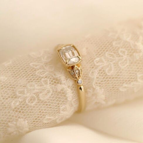 SILVERIST 1 Ct Cushion Cut Diamond Antique Vintage Elegant Curves Tulip Wedding Ring For Women 14K Gold Plated Delicate Floral Motifs Promise Ring 925 Sterling Silver Handmade Anniversary Ring in Saudi Arabia