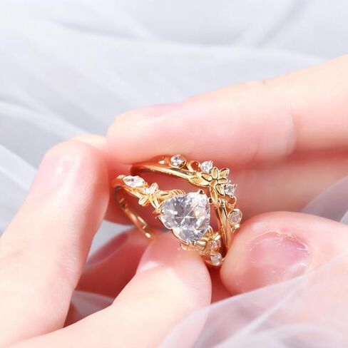 1.50 Ct Heart Diamond Delicate Floral Dainty Cuvred Twig Leaf Engagement Ring Set For Women Nature Inspire Promise Ring 14K Yellow Gold Plated 925 Sterling Silver Handmade Christmas Ring in Saudi Arabia