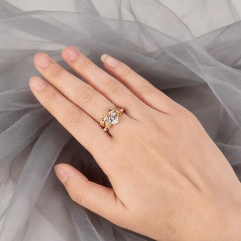 1.50 Ct Heart Diamond Delicate Floral Dainty Cuvred Twig Leaf Engagement Ring Set For Women Nature Inspire Promise Ring 14K Yellow Gold Plated 925 Sterling Silver Handmade Christmas Ring in Saudi Arabia