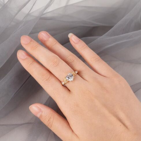 1.50 Ct Heart Diamond Delicate Floral Dainty Cuvred Twig Leaf Engagement Ring Set For Women Nature Inspire Promise Ring 14K Yellow Gold Plated 925 Sterling Silver Handmade Christmas Ring in Saudi Arabia