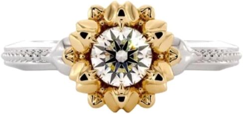 SILVERIST 1.50 Ct Round Cut Diamond Floral Inspired Design Engagement Ring For Women Delicate Milgrain Accented Band 14K Two Tone Gold Plated 925 Sterling Silver Handmade Statement Ring Gift For Her in Saudi Arabia