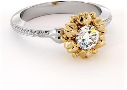 SILVERIST 1.50 Ct Round Cut Diamond Floral Inspired Design Engagement Ring For Women Delicate Milgrain Accented Band 14K Two Tone Gold Plated 925 Sterling Silver Handmade Statement Ring Gift For Her in Saudi Arabia
