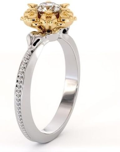 SILVERIST 1.50 Ct Round Cut Diamond Floral Inspired Design Engagement Ring For Women Delicate Milgrain Accented Band 14K Two Tone Gold Plated 925 Sterling Silver Handmade Statement Ring Gift For Her in Saudi Arabia