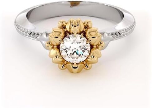 SILVERIST 1.50 Ct Round Cut Diamond Floral Inspired Design Engagement Ring For Women Delicate Milgrain Accented Band 14K Two Tone Gold Plated 925 Sterling Silver Handmade Statement Ring Gift For Her in Saudi Arabia