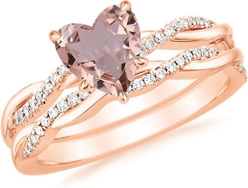 1 Carat Heart Cut Moganite & Diamond Twisted Solitaire With Accent Engagement Bridal Set For Women, 14K Yellow Gold Plated 925 Silver Swirl Bypass Engagement Ring Set in Saudi Arabia