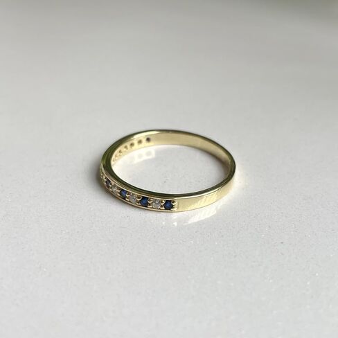 Alternate Blue Sapphire & White Diamond Wedding Band For Women, 14k Gold Finish Blue Sapphire Half Eternity Ring, Ladies Stackable Diamond Ring in Saudi Arabia