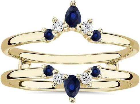 Blue Sapphire & White Diamond Crown Shaped Enhancer Guard For Women, 14k Gold Finish Blue Sapphire Wrap Ring, Engagement Ring in Saudi Arabia