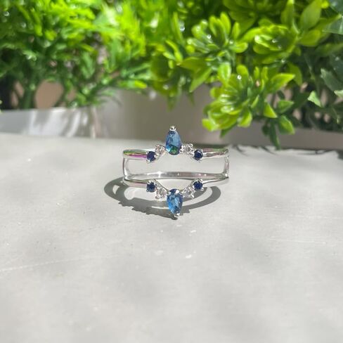 Blue Sapphire & White Diamond Crown Shaped Enhancer Guard For Women, 14k Gold Finish Blue Sapphire Wrap Ring, Engagement Ring in Saudi Arabia