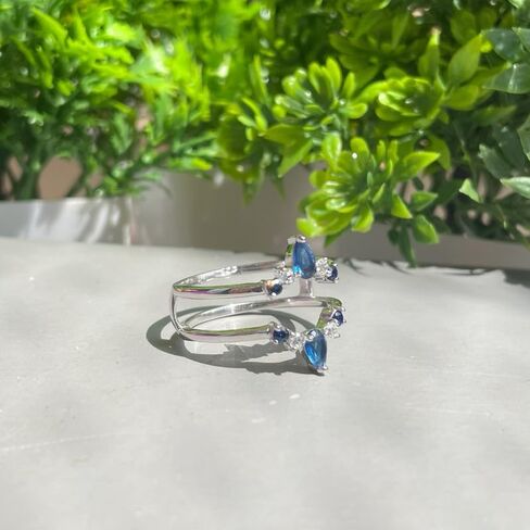 Blue Sapphire & White Diamond Crown Shaped Enhancer Guard For Women, 14k Gold Finish Blue Sapphire Wrap Ring, Engagement Ring in Saudi Arabia