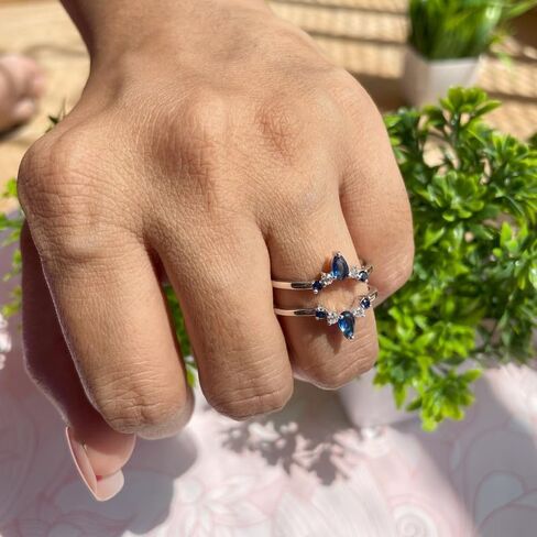 Blue Sapphire & White Diamond Crown Shaped Enhancer Guard For Women, 14k Gold Finish Blue Sapphire Wrap Ring, Engagement Ring in Saudi Arabia