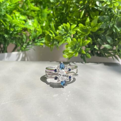 Blue Sapphire & White Diamond Crown Shaped Enhancer Guard For Women, 14k Gold Finish Blue Sapphire Wrap Ring, Engagement Ring in Saudi Arabia