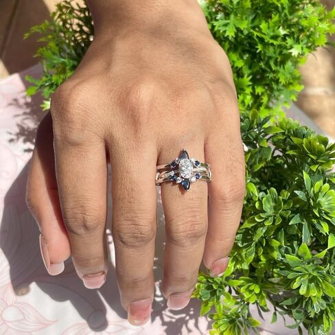 Blue Sapphire & White Diamond Crown Shaped Enhancer Guard For Women, 14k Gold Finish Blue Sapphire Wrap Ring, Engagement Ring in Saudi Arabia