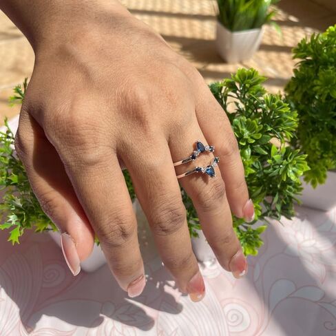Blue Sapphire & White Diamond Crown Shaped Enhancer Guard For Women, 14k Gold Finish Blue Sapphire Wrap Ring, Engagement Ring in Saudi Arabia
