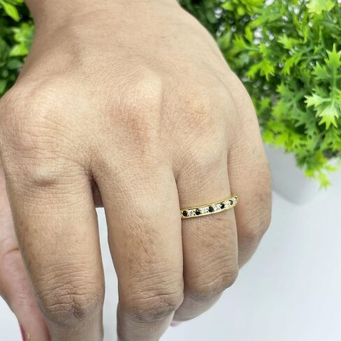 Alternate Black & White Diamond Wedding Band For Women, 14k Gold Finish Black Diamond Half Eternity Ring, Ladies Stackable Diamond Ring in Saudi Arabia