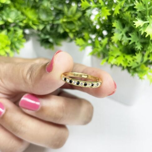 Alternate Black & White Diamond Wedding Band For Women, 14k Gold Finish Black Diamond Half Eternity Ring, Ladies Stackable Diamond Ring in Saudi Arabia