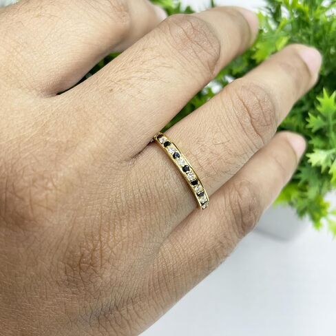 Alternate Black & White Diamond Wedding Band For Women, 14k Gold Finish Black Diamond Half Eternity Ring, Ladies Stackable Diamond Ring in Saudi Arabia