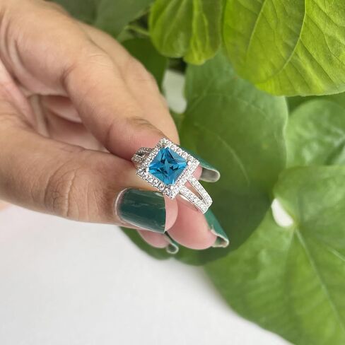 Pear & Round Cut Blue Topaz Crown Style Enhancer Guard For Women, 14K Gold Plated 925 Silver December Birthstone Blue Topaz Crown Enhancer Wrap Guard Matching Band in Saudi Arabia