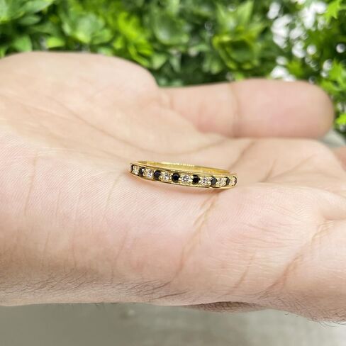 Alternate Black & White Diamond Wedding Band For Women, 14k Gold Finish Black Diamond Half Eternity Ring, Ladies Stackable Diamond Ring in Saudi Arabia