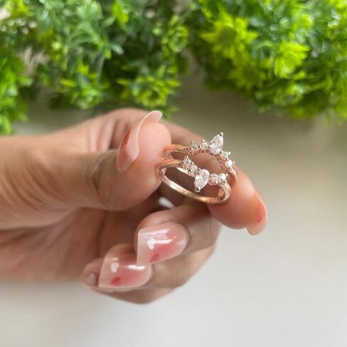 White Diamond Crown Shaped Enhancer Guard For Women, 14k Gold Finish April Birthstone White Diamond Wrap Ring, Engagement Ring in Saudi Arabia